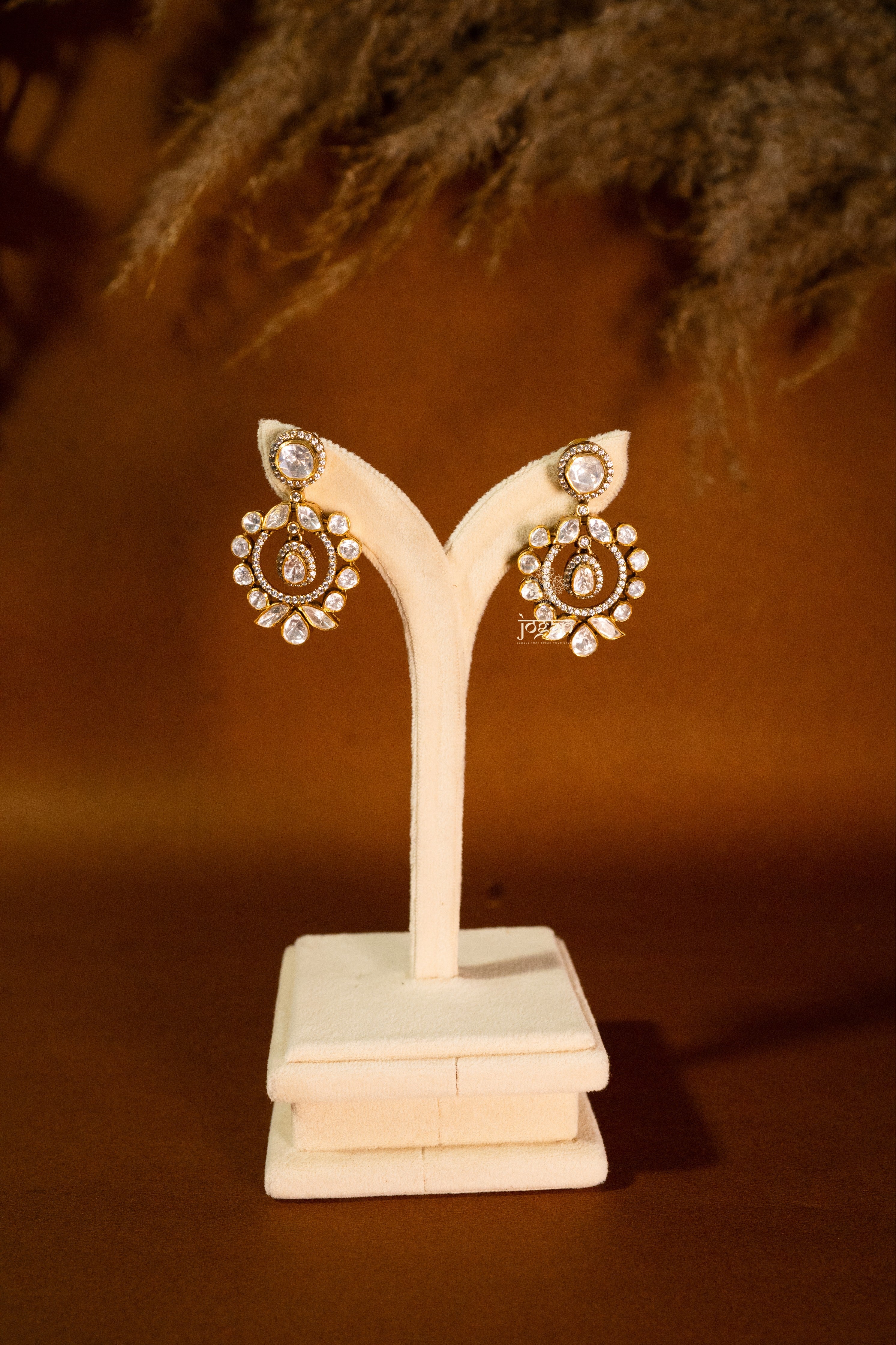 Vasundhara necklace set with lab grown polki stones and gold-plated 92.5 sterling silver, featuring detailed Indian floral motifs and intricate craftsmanship.