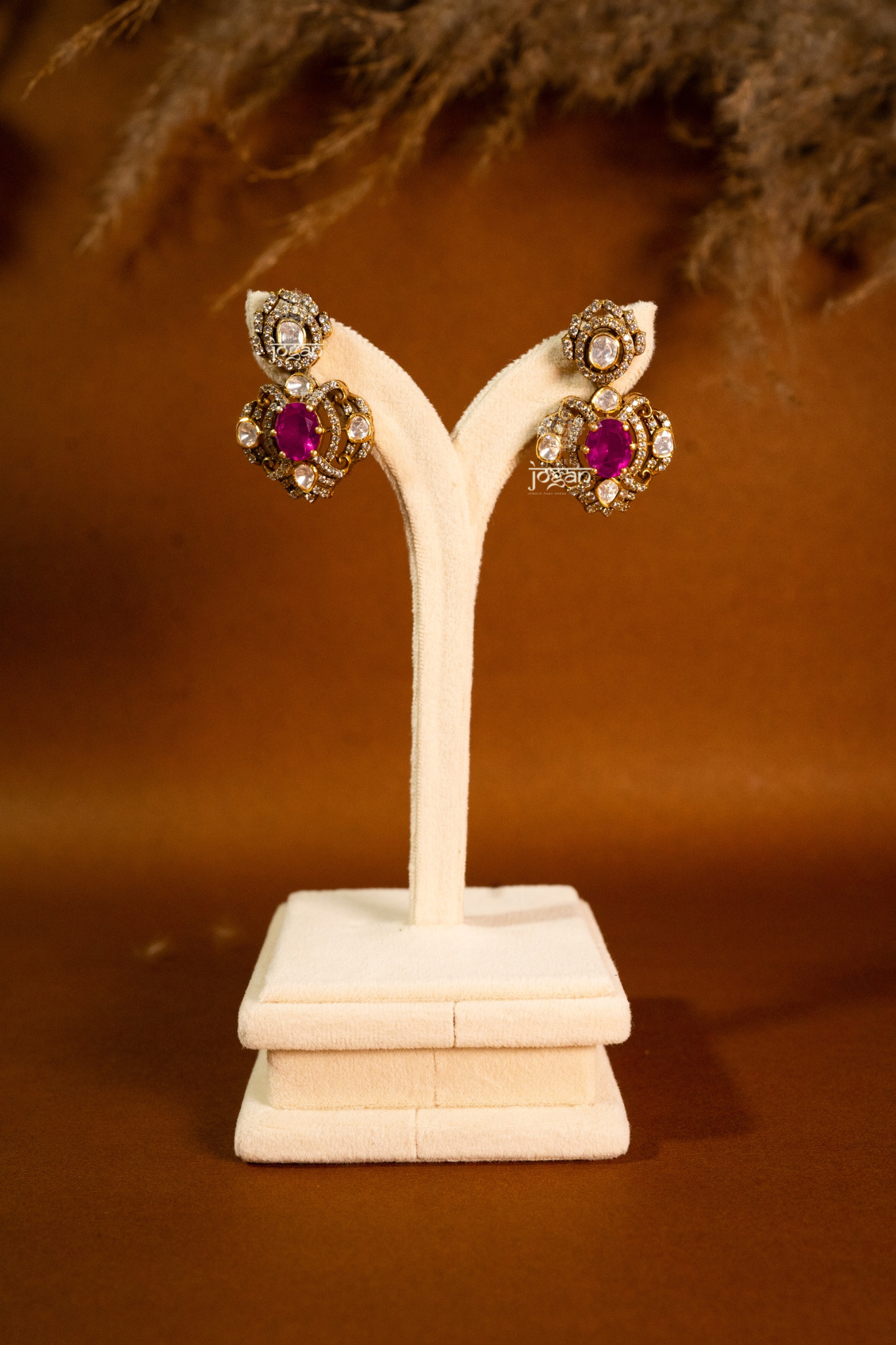 Manikya Durbaar necklace set featuring ruby-toned semi-precious centerpiece, framed with CZs and lab-grown Polkis in gold finish — ideal for weddings, festivities, and Indo-western looks.