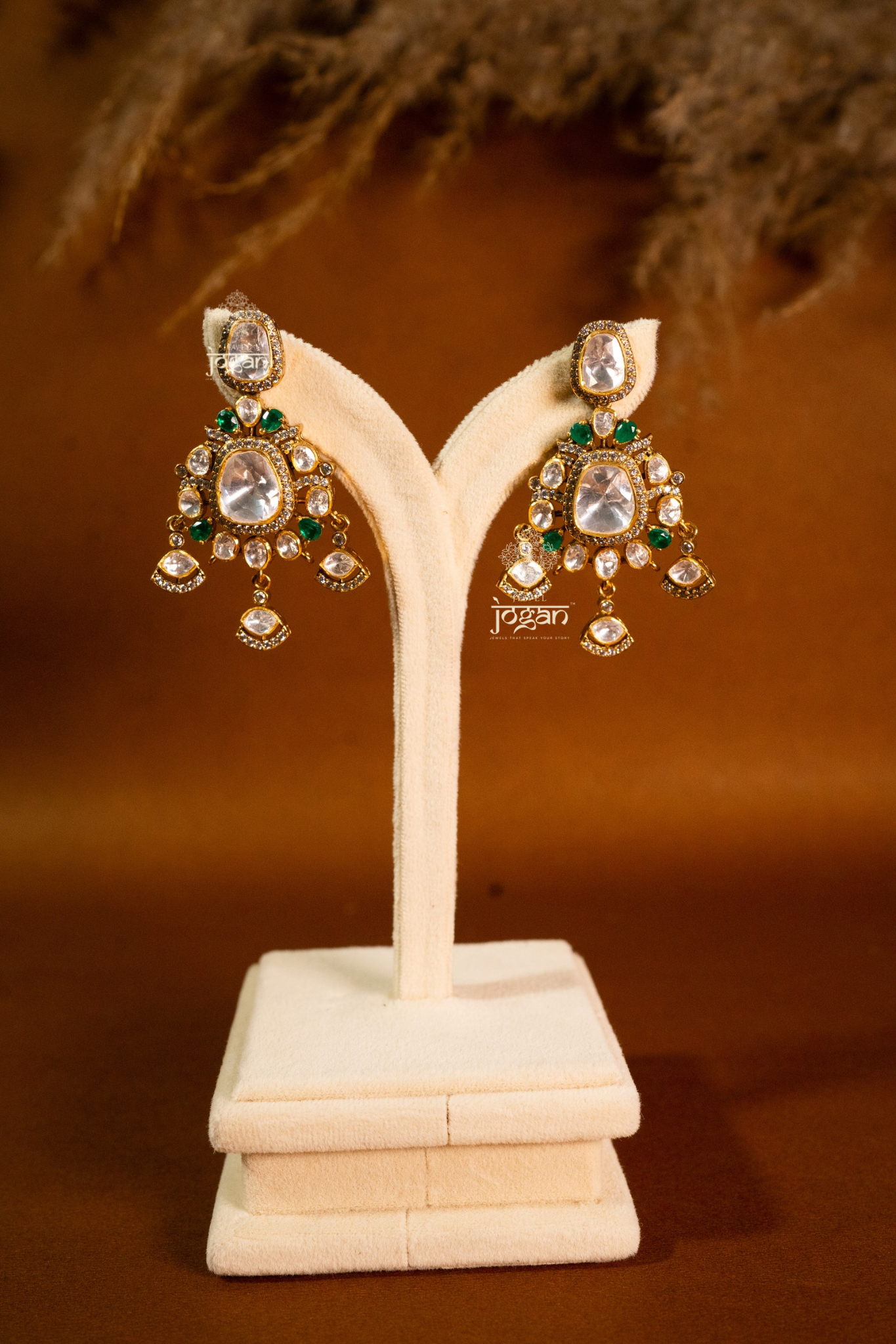 Sitabani Necklace Set by Jewel Jogan — handcrafted choker necklace and matching earrings in 92.5 sterling silver with gold plating. Features lab-grown polkis and emerald-toned semi-precious stones, offering a regal green-and-gold look. Perfect for brides, wedding guests, and festive occasions seeking traditional yet contemporary elegance.