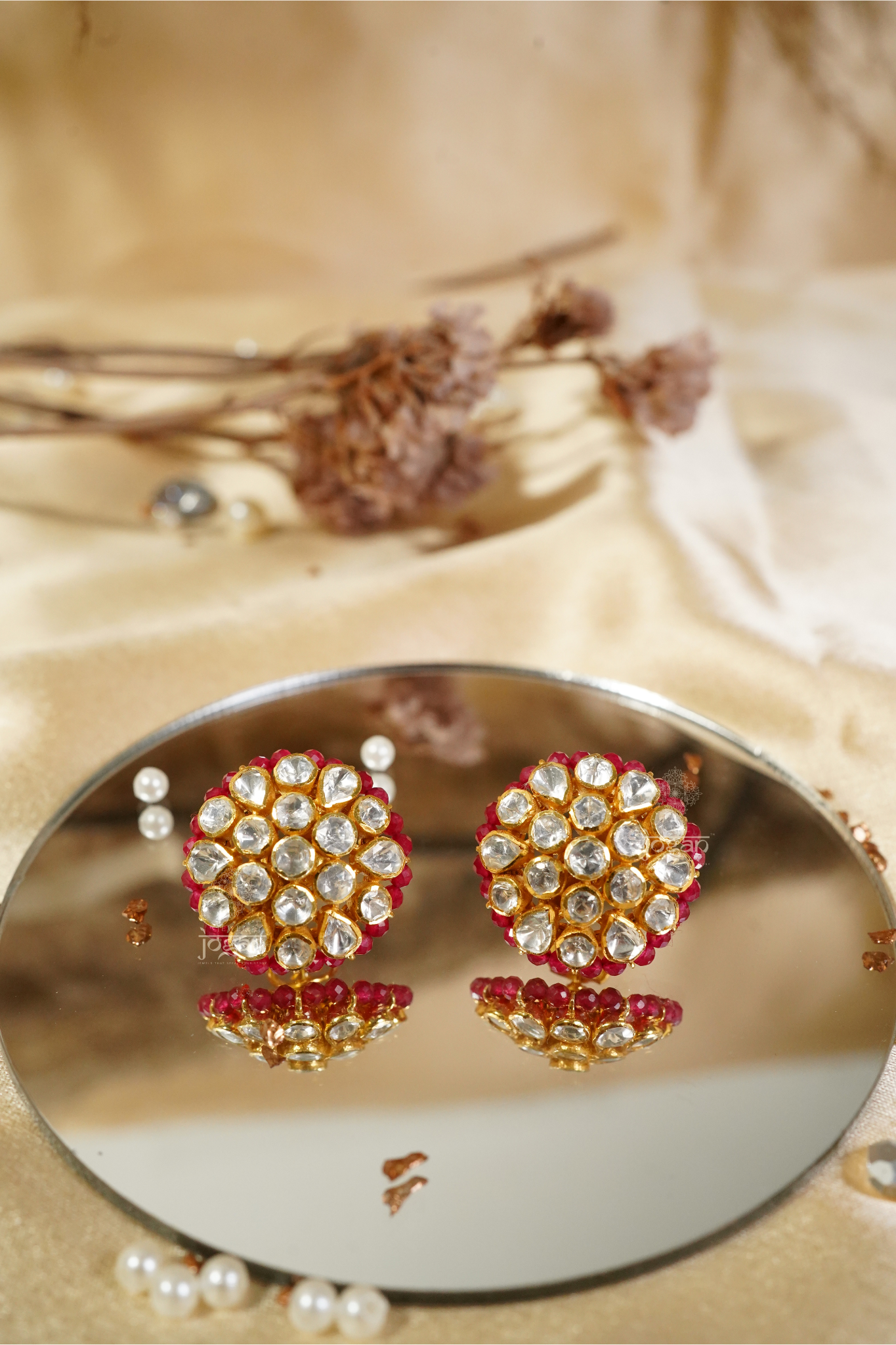 Manjulaa floral stud earrings featuring a circular cluster of lab-grown Polkis set in gold-plated metal, offering radiant sparkle and heritage-inspired elegance for weddings, festivals, and everyday wear