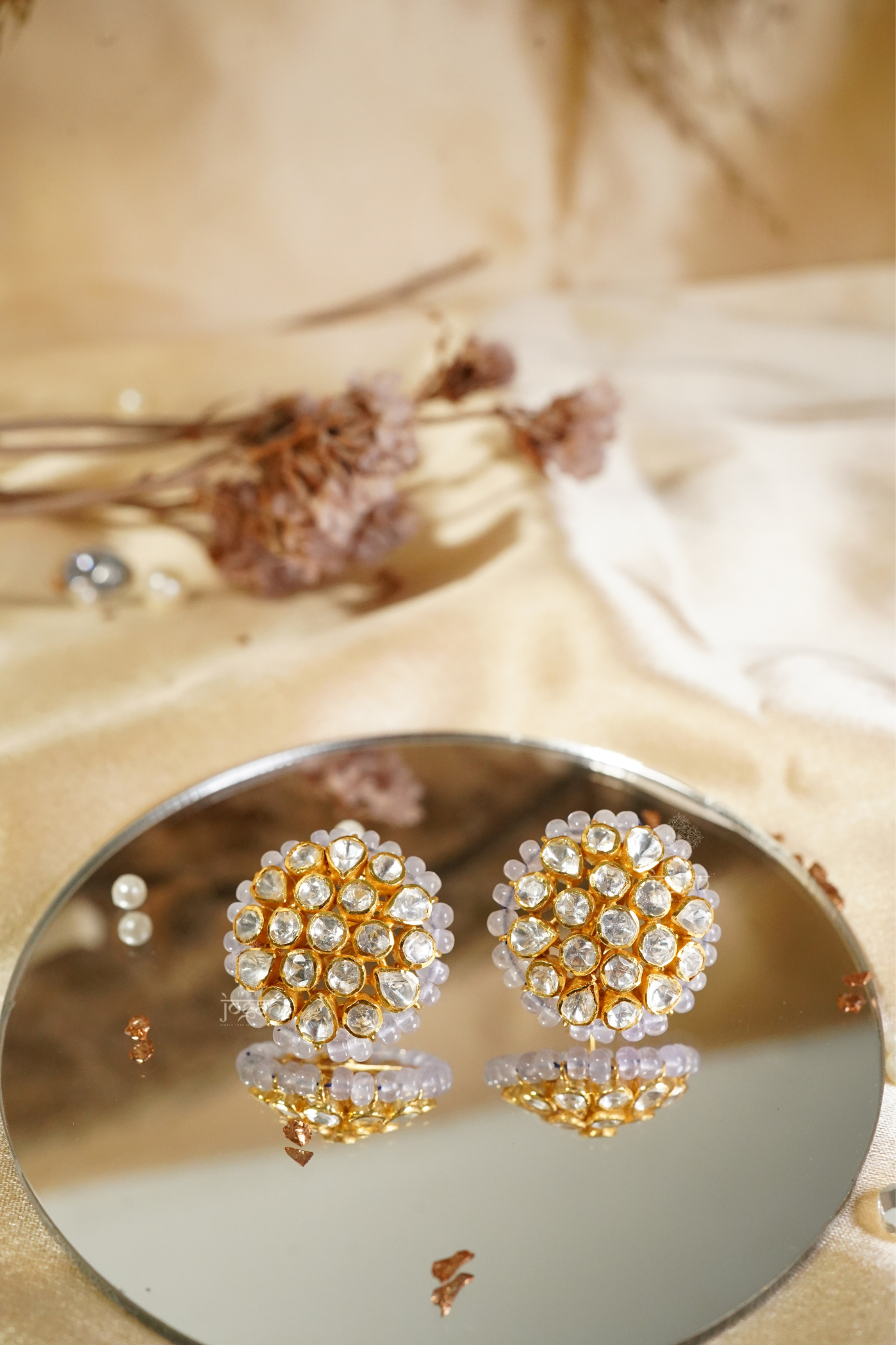 Manjulaa floral stud earrings featuring a circular cluster of lab-grown Polkis set in gold-plated metal, offering radiant sparkle and heritage-inspired elegance for weddings, festivals, and everyday wear